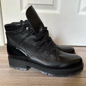 AVELLINI Black Leather Lace Up Combat Boots